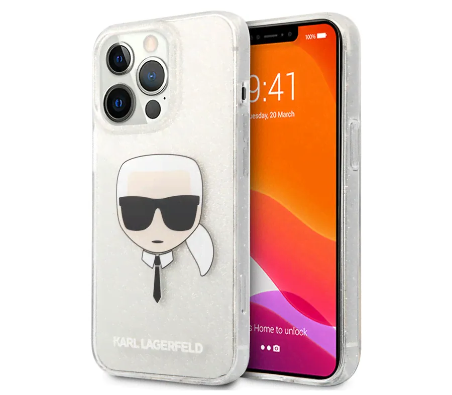 Чехол-накладка Karl Lagerfeld Glitters для iPhone 13 Pro Max, полиуретан, прозрачный / серебристый-0