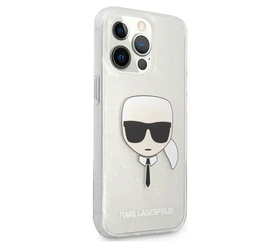 Чехол-накладка Karl Lagerfeld Glitters для iPhone 13 Pro Max, полиуретан, прозрачный / серебристый
